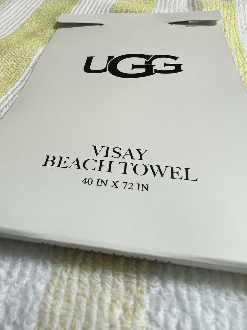 UGG Striped Beach Towel - White & Light Lime 40” X 72” NEW!!